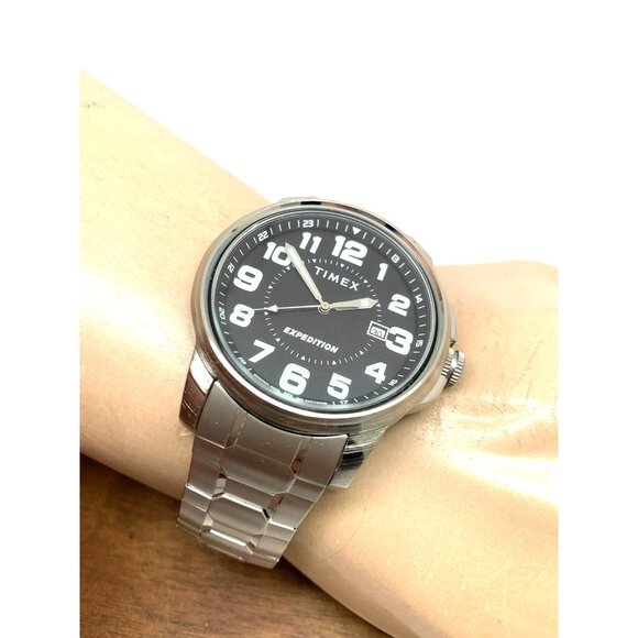 Timex Men's Watch Expedition Quartz Black Dial Date Silver Expansion Band 40mm - Picture 5 of 14